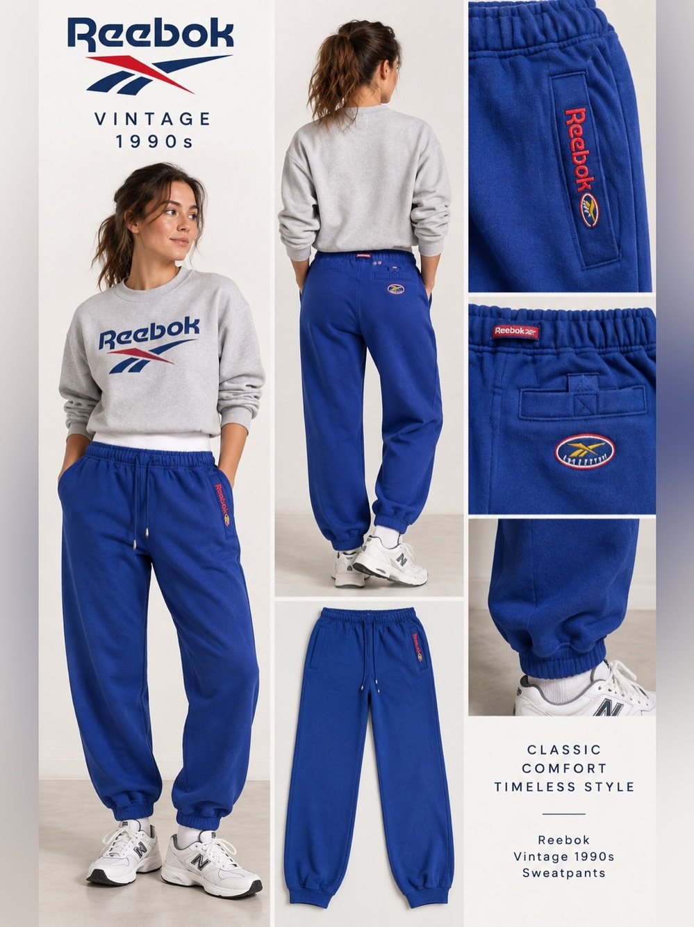 Vintage 1990s Reebok Freestyle Track Pants – Royal Blue – UK 14